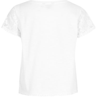 Girls white lace sleeve T-shirt